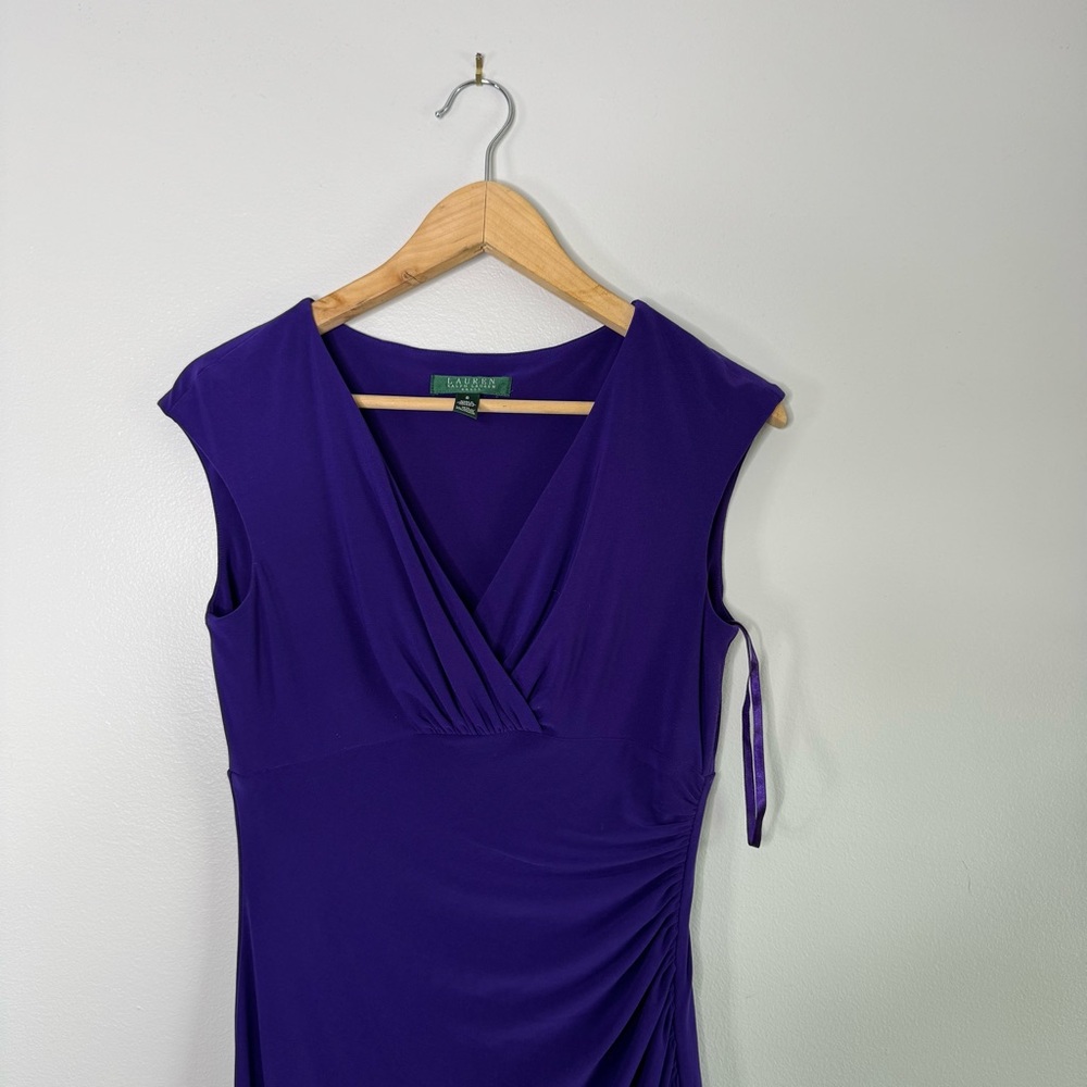 Lauren Ralph Lauren Deep Purple Ruched Faux Wrap Dress 6 - Picture 2 of 9